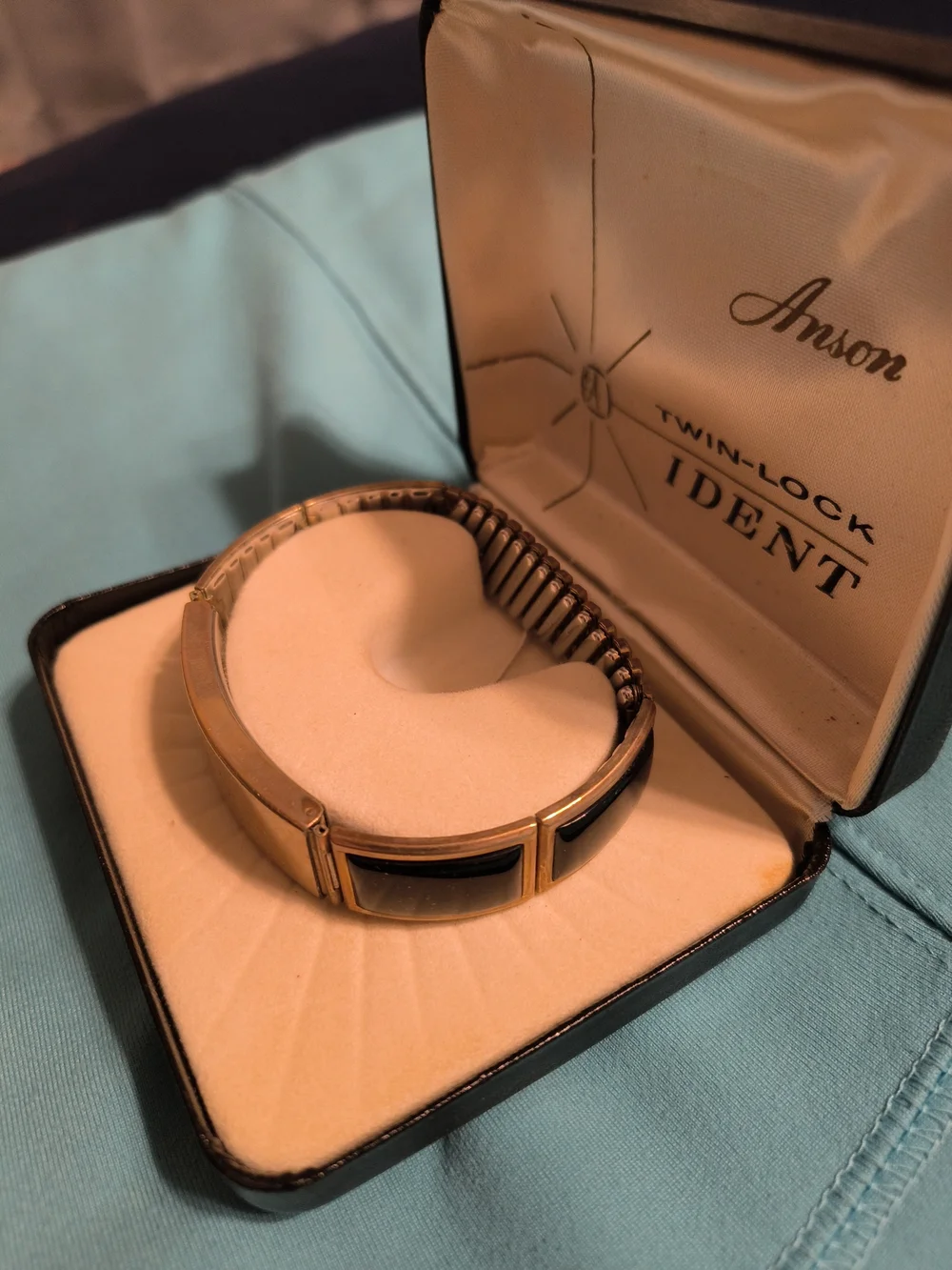 Source Unknown Gold-Tone Men’s ID Bracelet with Black Accents